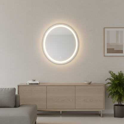 Miroir de salle de bain LED rectangulaire avec éclairage tricolore réglable et fonction anti-buée