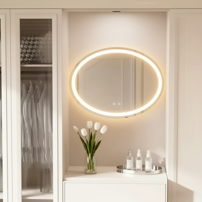 Miroir de salle de bain LED rectangulaire avec éclairage tricolore réglable et fonction anti-buée